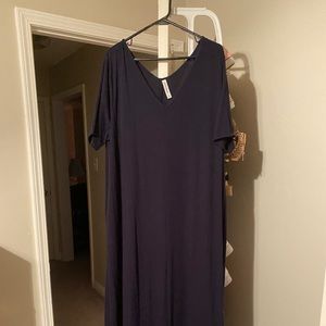 V neck Navy Blue Maxi Dress